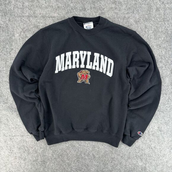 Champion Eco Maryland Terrapins Crew Neck Sweatshirt Black Size Small - Picture 1 of 5
